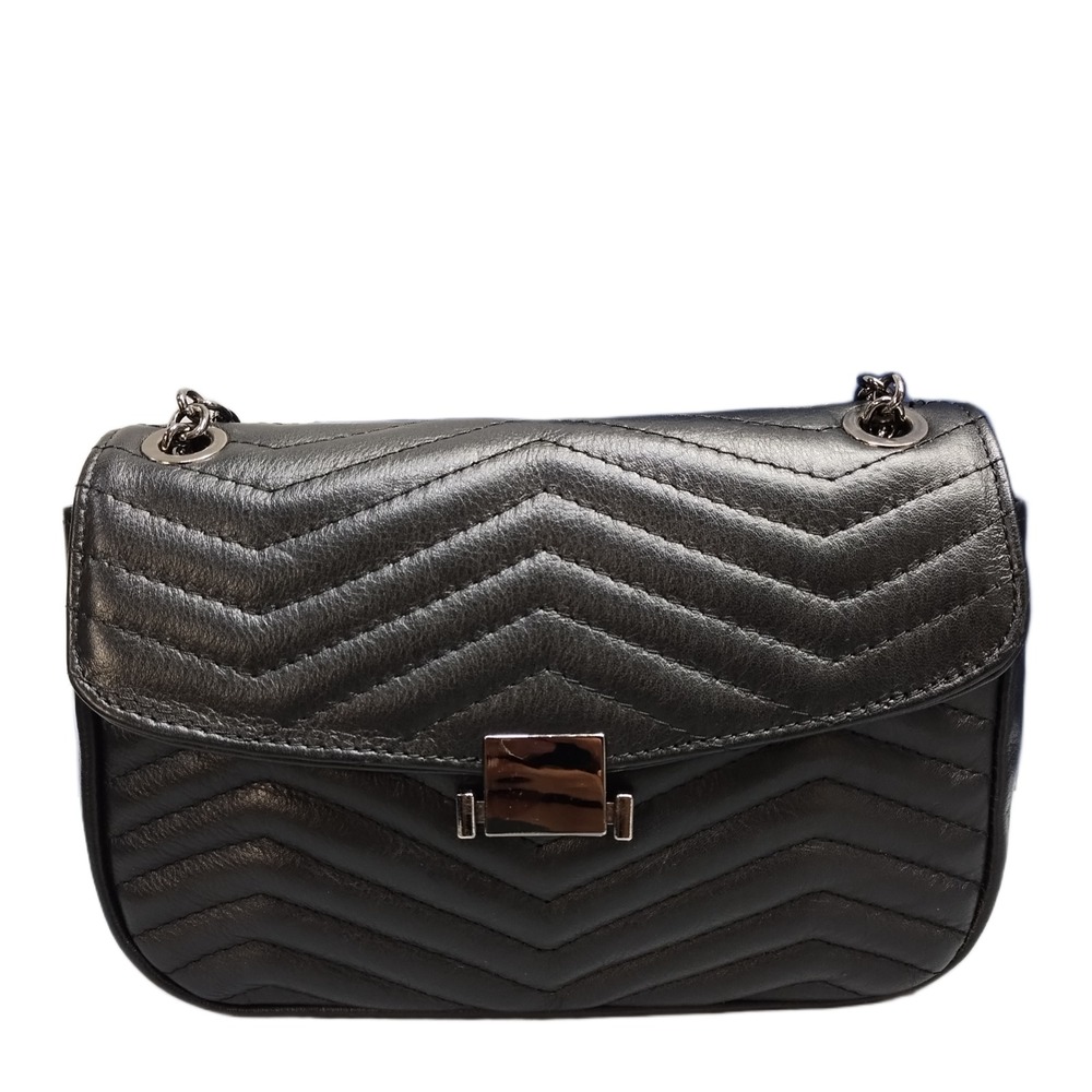 Gianni Conti Crossbody Bag Womens Black Chevron Leather Travel Chain Link Strap